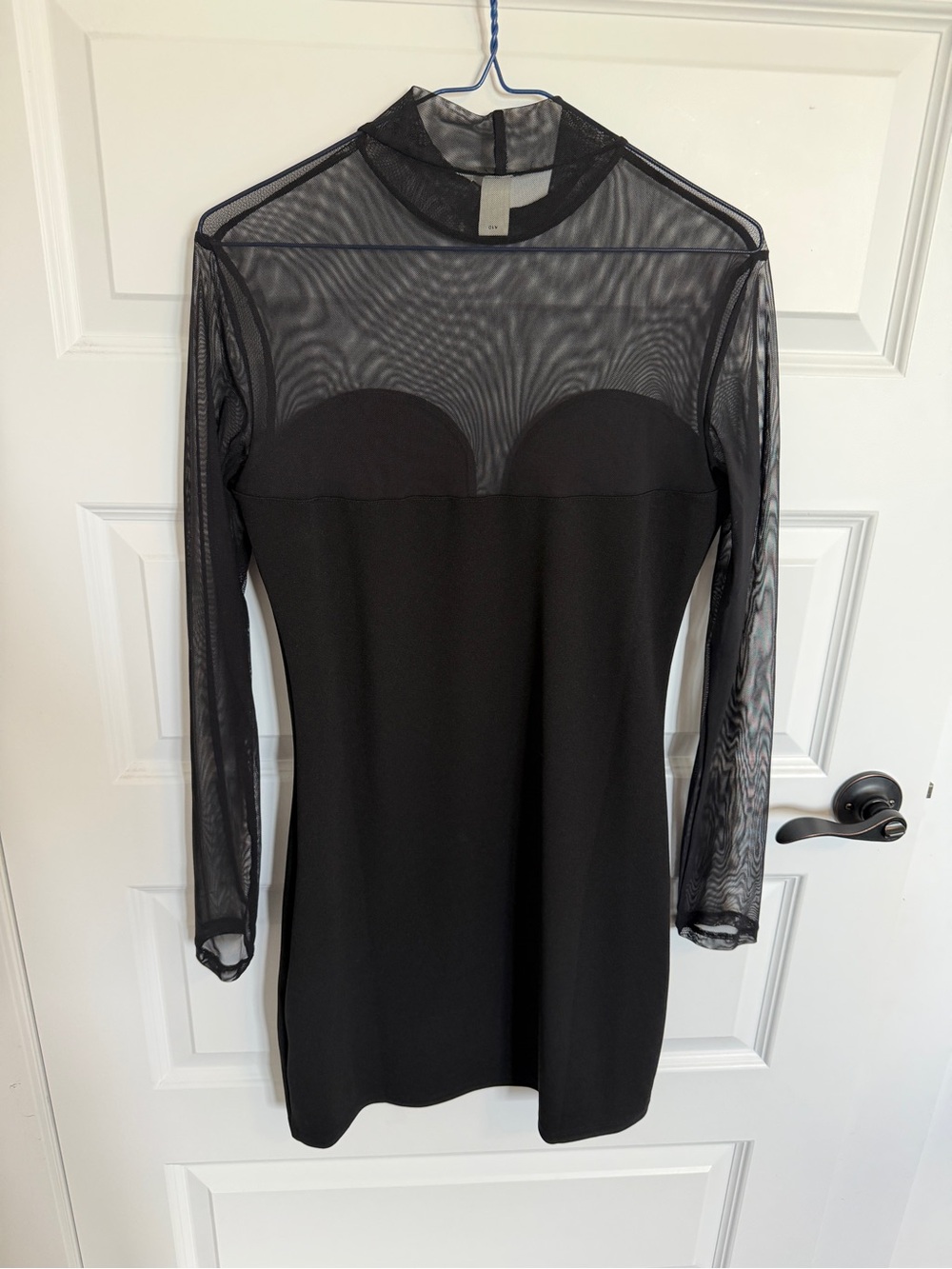 H&M Black Long-Sleeve Mesh Yoke Bodycon Dress